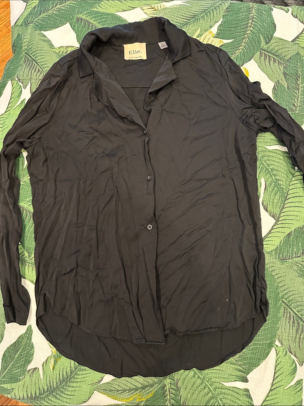 Elie Tahari Black Silk-Blend Button-Down Shirt